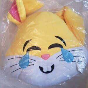 Bunny Head Pillow Large 14" × 14" x 3" Yellow & White Easter